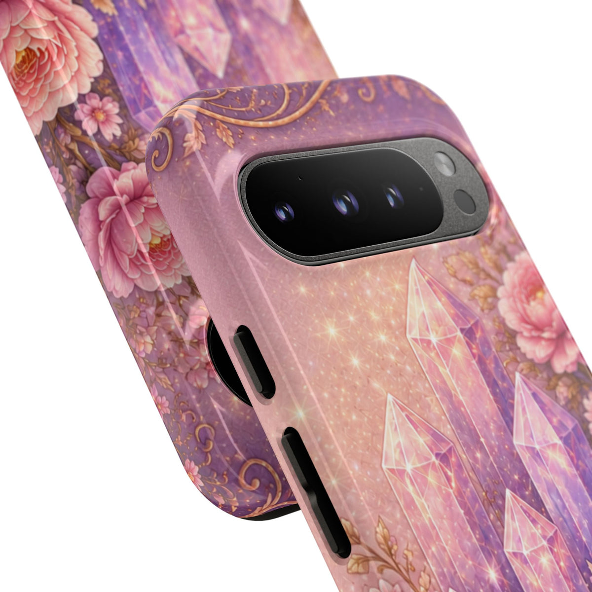 Google Pixel Lilac Quartz Garden Phone Case — Pink Floral Crystal Phone Cover