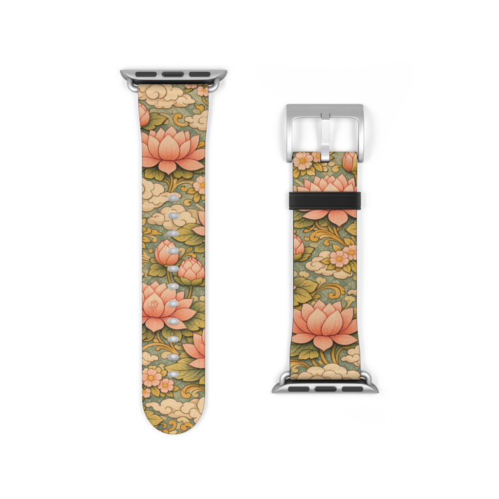 Bodhisattva Kuan Yin's Lotus Garden iWatch Band — Kwan Yin (Chenrezig) Vintage Lotus Pattern Strap for Apple Watch
