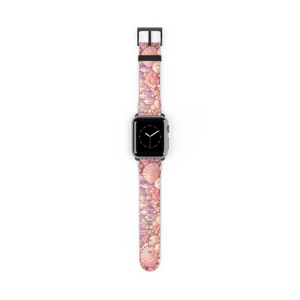 Lemurian Rose Crystal Garden Watch Band — Floral Magical Shell Pattern Apple Watch Strap