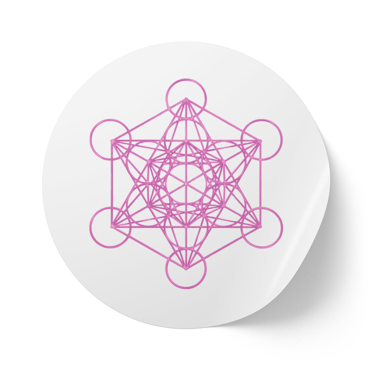 Pink Metatron's Cube Round Sticker Rolls — Sacred Geometry Labels (Pack)