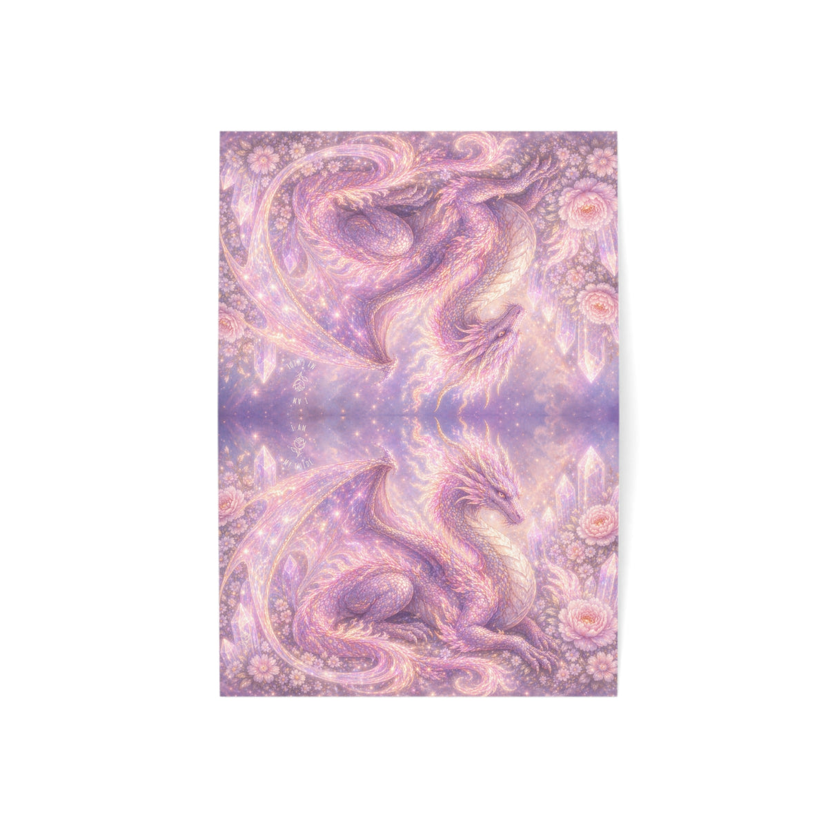 Lilac Fire Dragon Greeting Card — Pastel Floral Dragon Art Folded Note Cards (1/10/30/50-pack)
