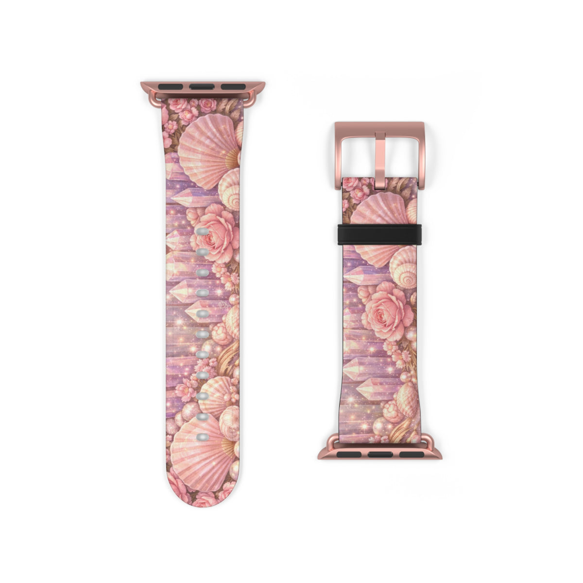 Lemurian Rose Crystal Garden Watch Band — Floral Magical Shell Pattern Apple Watch Strap