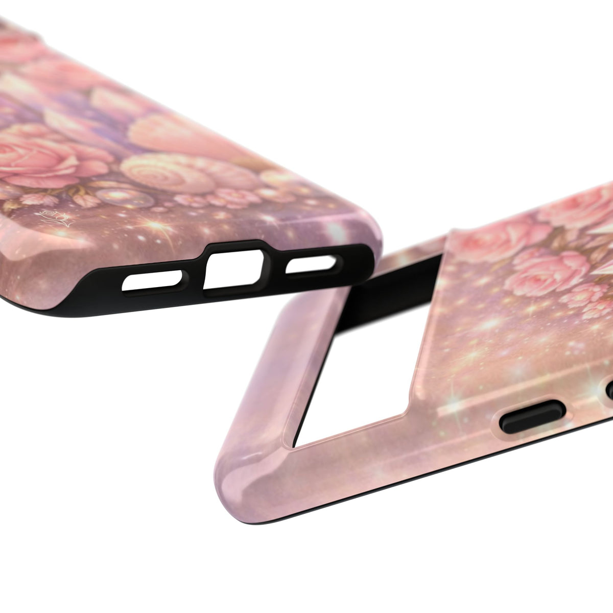 Google Pixel Phone Case — Lemurian Rose Crystal Garden Protective Tough Case — Pink Roses, Shells & Sparkling Gems Phone Case