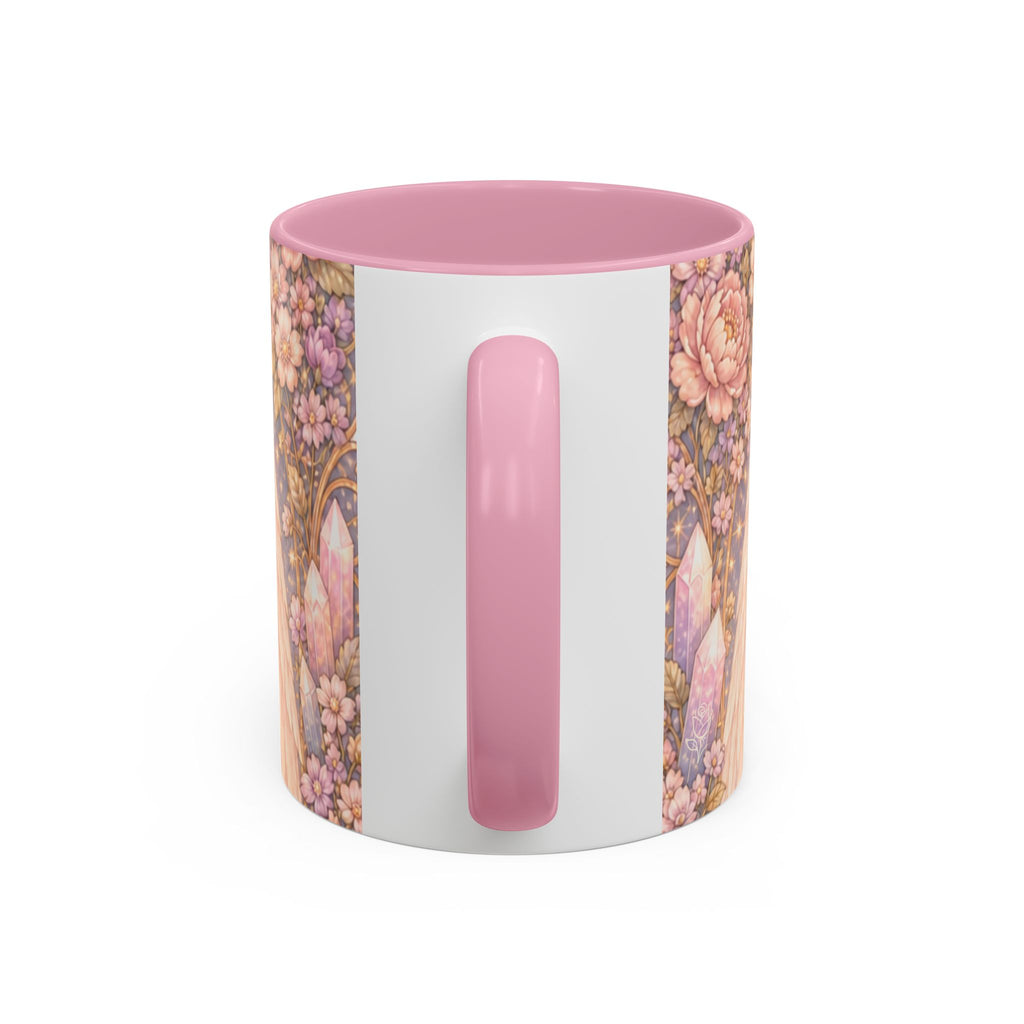 Archangel Glory (Shekinah) Art Ceramic Mug — Feminine Presence of Metatron – Pink Interior & Handle, Floral Archangel Illustration (11oz & 15oz)