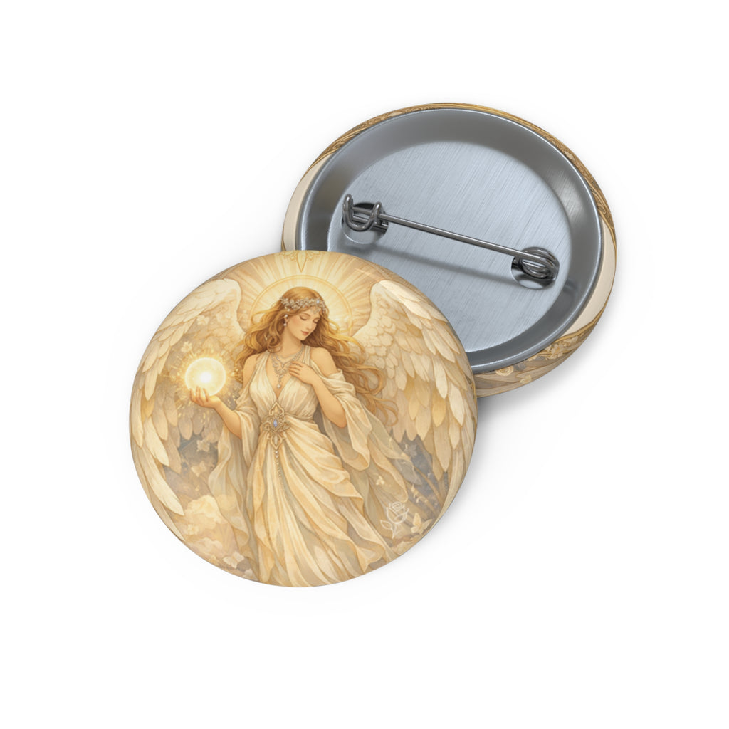 Birthday Angel Sitael Illustration Pin Button — Vintage Guardian Angel Badge