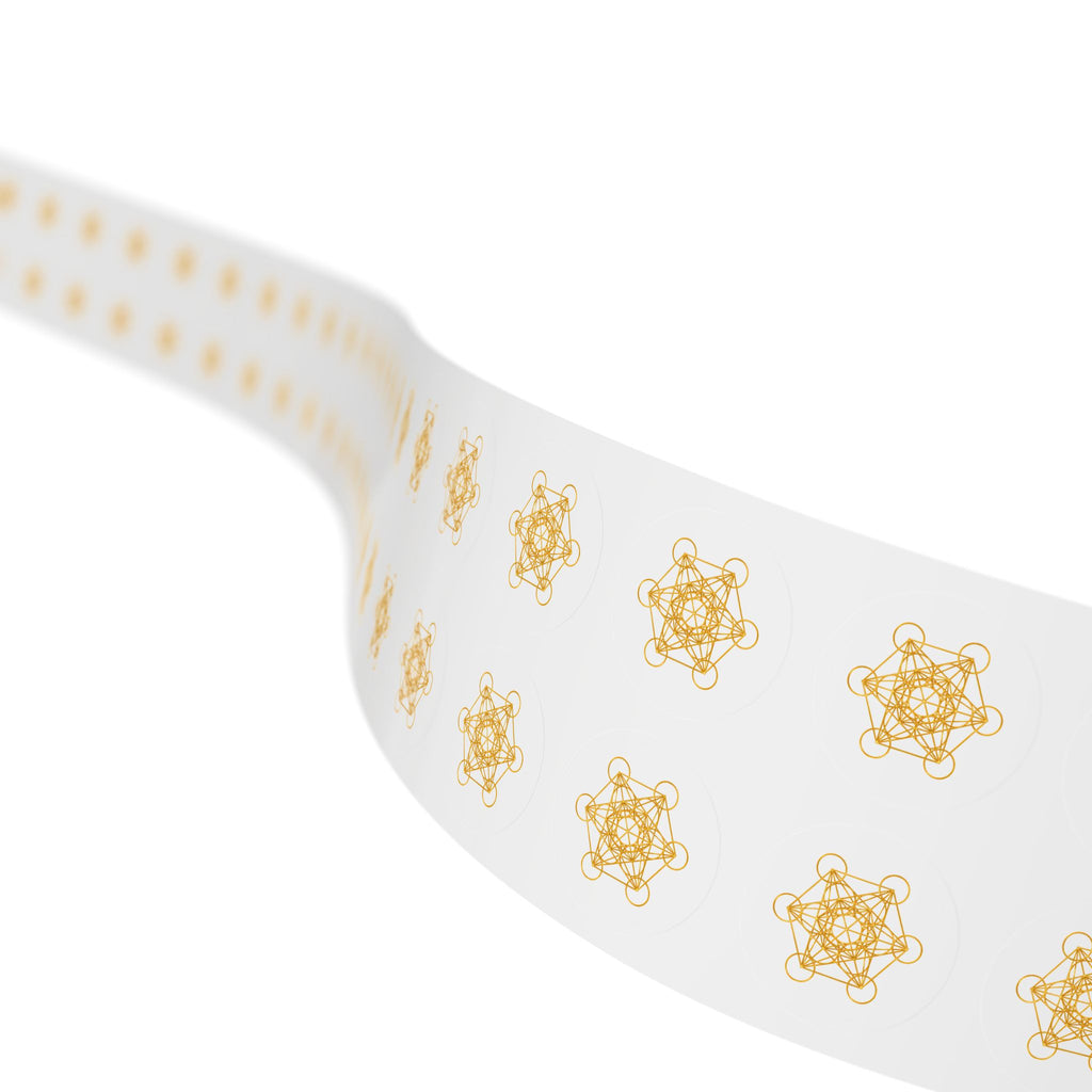Gold Metatron's Cube Round Sticker Rolls — Sacred Geometry Labels (Pack)