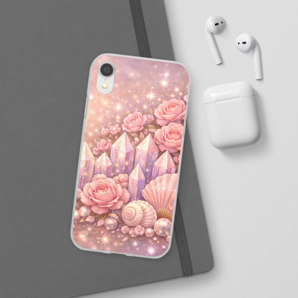 iPhone Case Lemurian Rose Crystal Garden — Sparkling Pastel Floral iPhone Cover