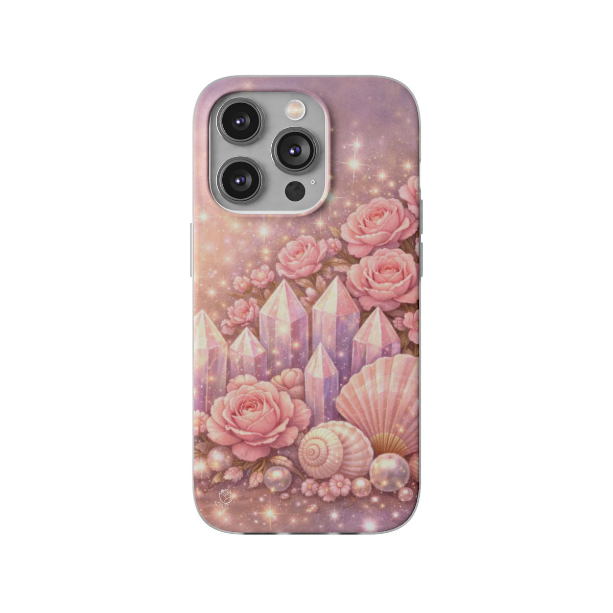iPhone Case Lemurian Rose Crystal Garden — Sparkling Pastel Floral iPhone Cover