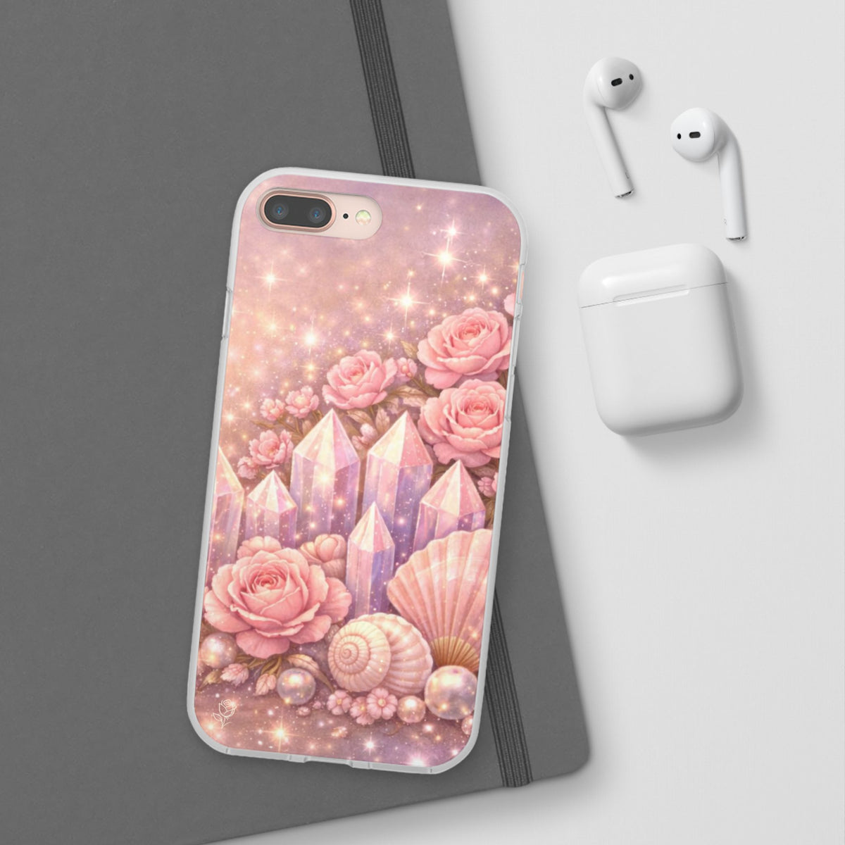 iPhone Case Lemurian Rose Crystal Garden — Sparkling Pastel Floral iPhone Cover