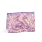 Lilac Fire Dragon Greeting Card — Pastel Floral Dragon Art Folded Note Cards (1/10/30/50-pack)