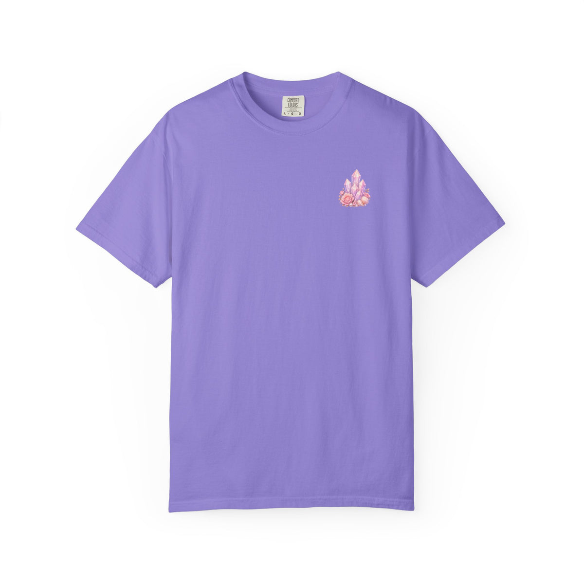 Lemurian Pearl Crystal Cluster T‑Shirt — Pink Lavender Gemstone Floral Graphic Tee