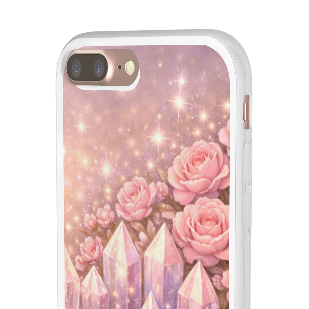 iPhone Case Lemurian Rose Crystal Garden — Sparkling Pastel Floral iPhone Cover