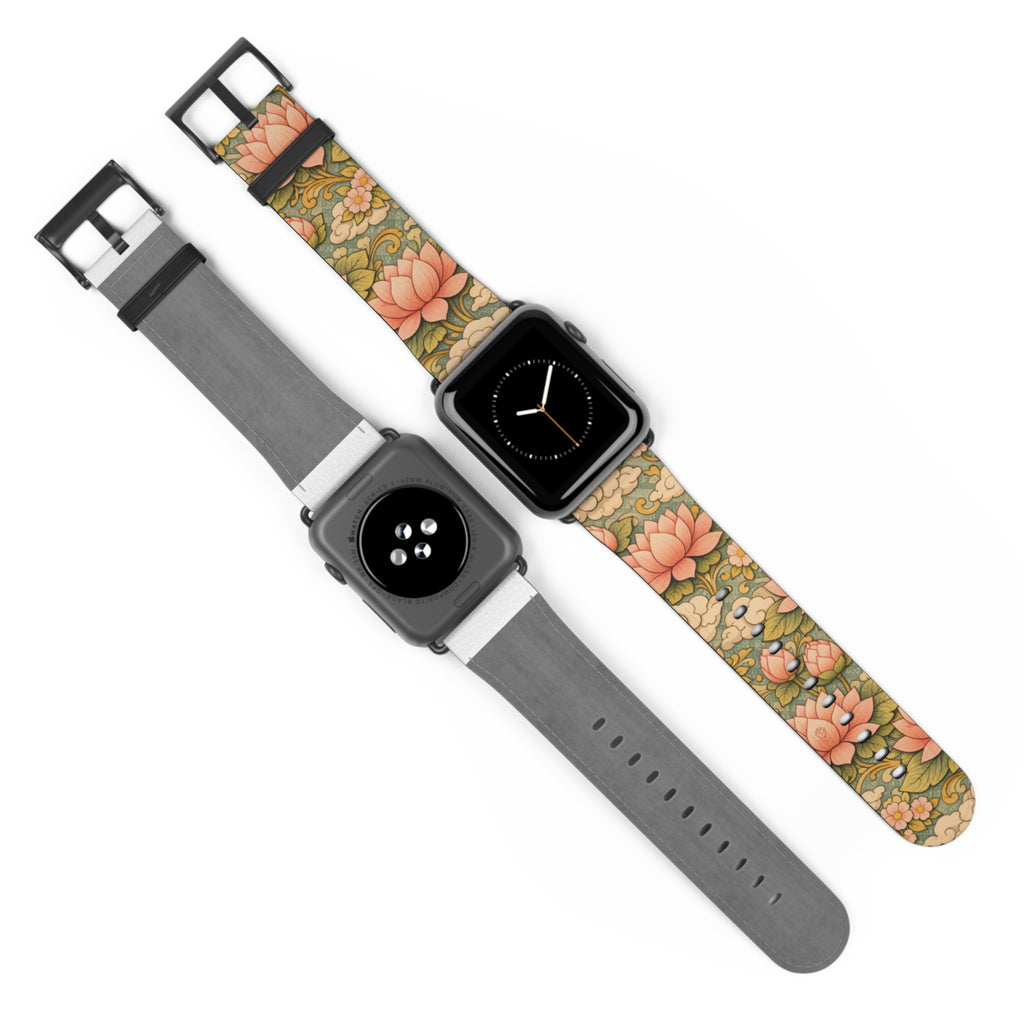 Bodhisattva Kuan Yin's Lotus Garden iWatch Band — Kwan Yin (Chenrezig) Vintage Lotus Pattern Strap for Apple Watch
