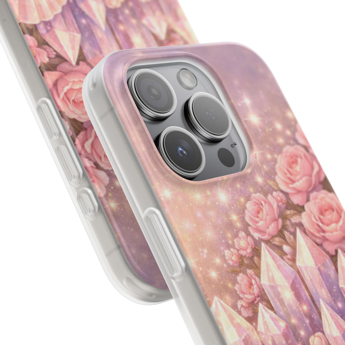 iPhone Case Lemurian Rose Crystal Garden — Sparkling Pastel Floral iPhone Cover