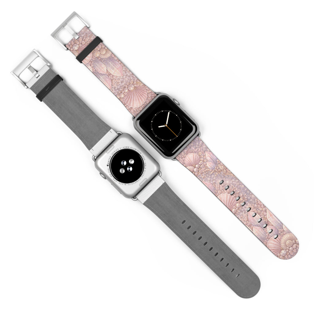 Lemurian Mermaid Crystal Garden Pattern iWatch Band — Pink Seashell Apple Watch Strap