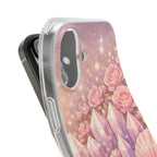 iPhone Case Lemurian Rose Crystal Garden — Sparkling Pastel Floral iPhone Cover