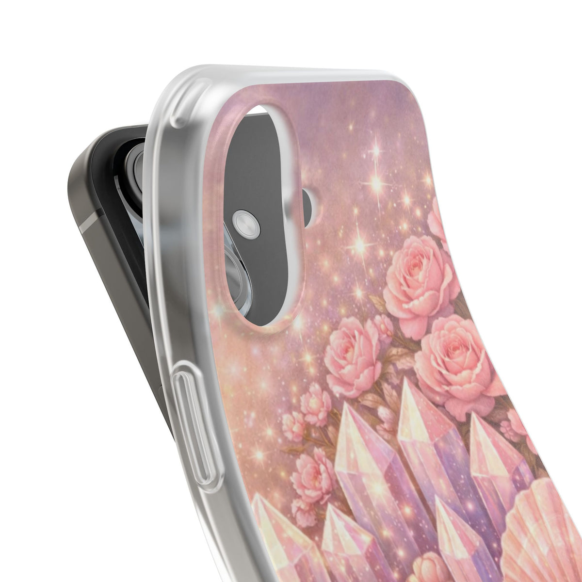 iPhone Case Lemurian Rose Crystal Garden — Sparkling Pastel Floral iPhone Cover