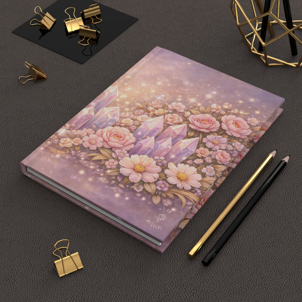 Angelic Crystal Garden Hardcover Journal (Lined Pages) — Pink Floral & Sparkle Notebook