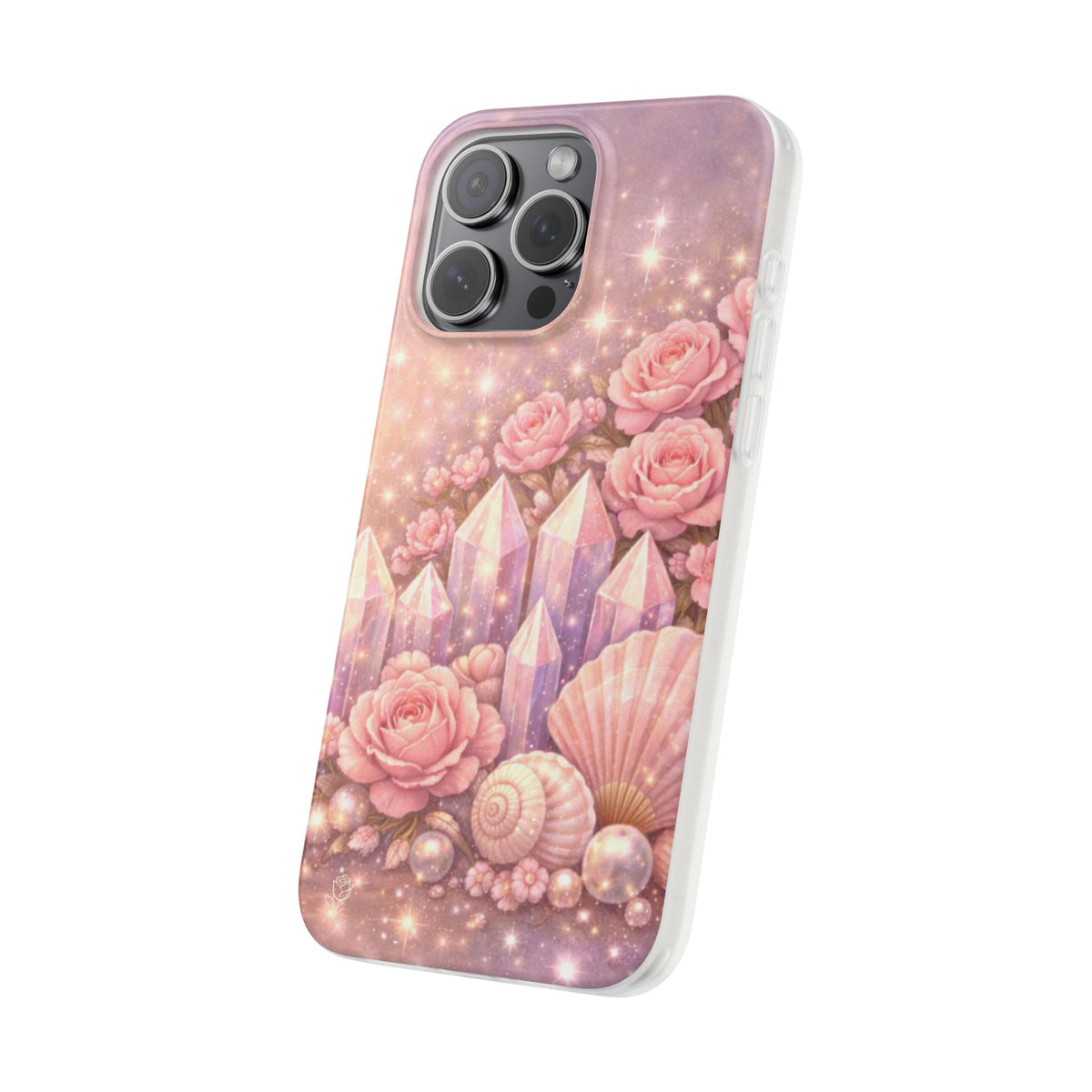iPhone Case Lemurian Rose Crystal Garden — Sparkling Pastel Floral iPhone Cover