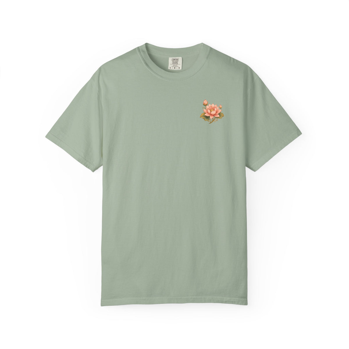 Bodhisattva Kwan Yin's Lotus Floral T-Shirt — Vintage Peach Botanical Lotus Chest + Back Graphic