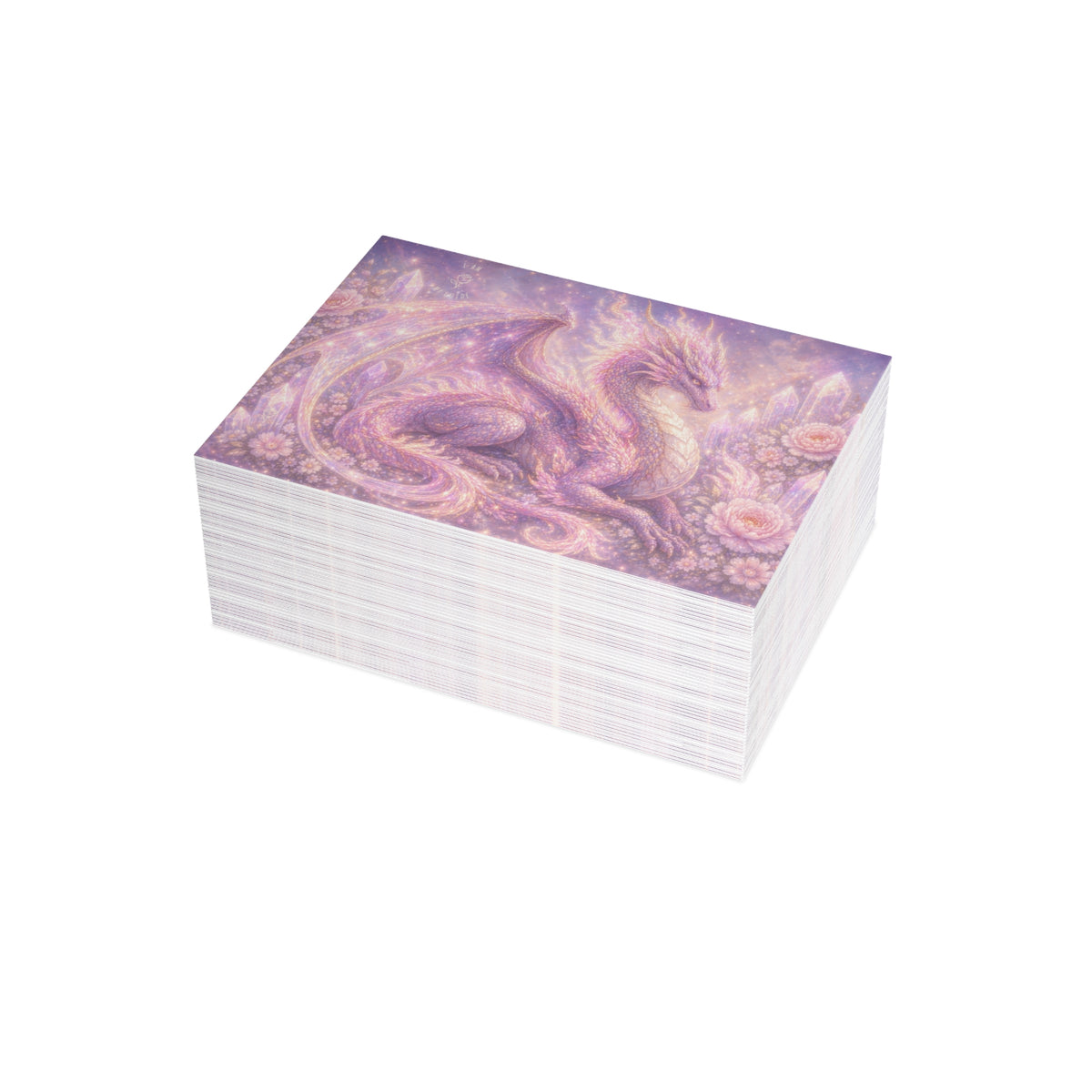 Lilac Fire Dragon Greeting Card — Pastel Floral Dragon Art Folded Note Cards (1/10/30/50-pack)