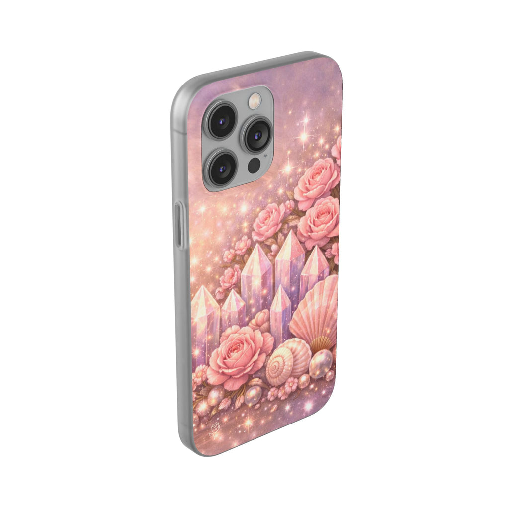 iPhone Case Lemurian Rose Crystal Garden — Sparkling Pastel Floral iPhone Cover