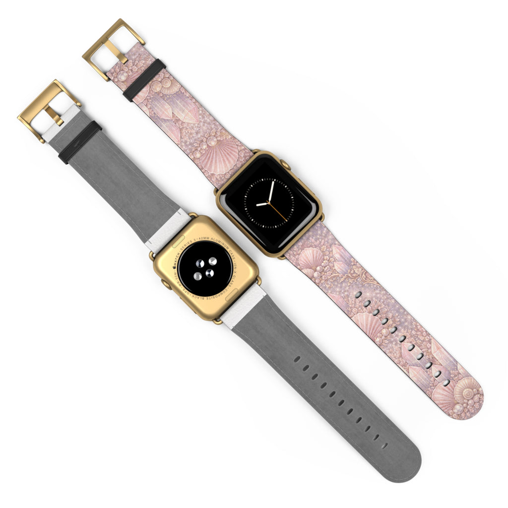 Lemurian Mermaid Crystal Garden Pattern iWatch Band — Pink Seashell Apple Watch Strap