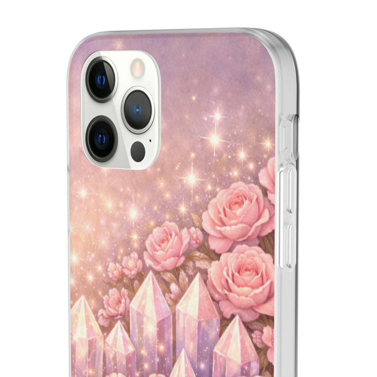 iPhone Case Lemurian Rose Crystal Garden — Sparkling Pastel Floral iPhone Cover
