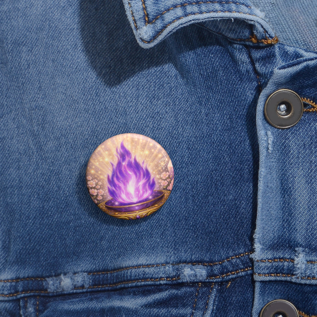 Violet Flame Pin Button — 7th Ray Flame Enamel-Style Badge