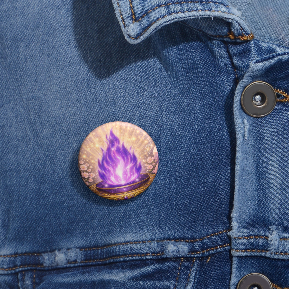 Violet Flame Pin Button — 7th Ray Flame Enamel-Style Badge