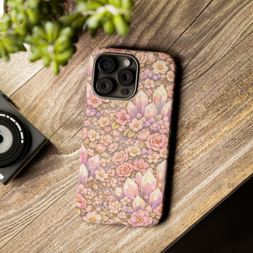 iPhone Case — Angelic Crystal Garden Phone Case — Pink Floral Quartz Protective Cover