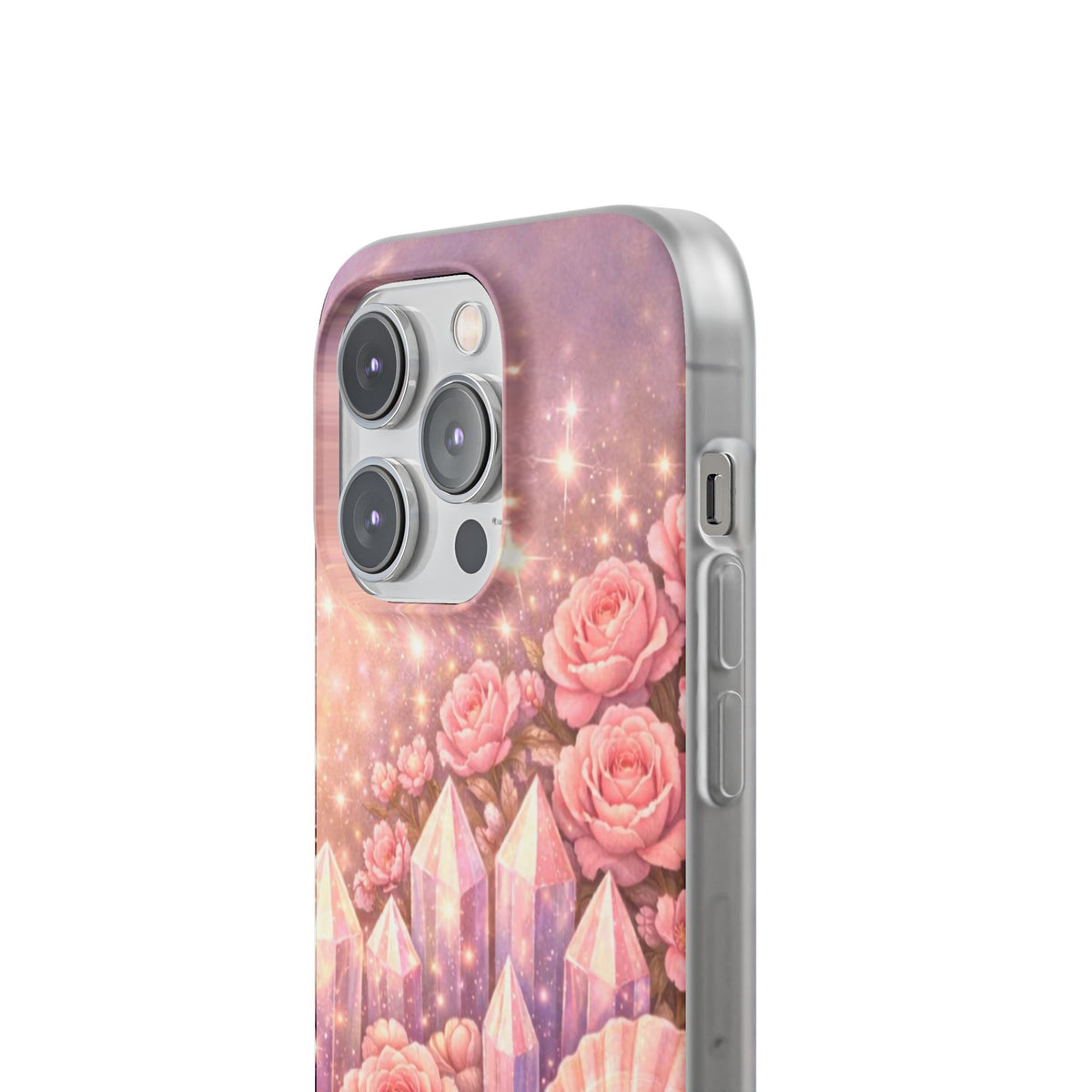 iPhone Case Lemurian Rose Crystal Garden — Sparkling Pastel Floral iPhone Cover