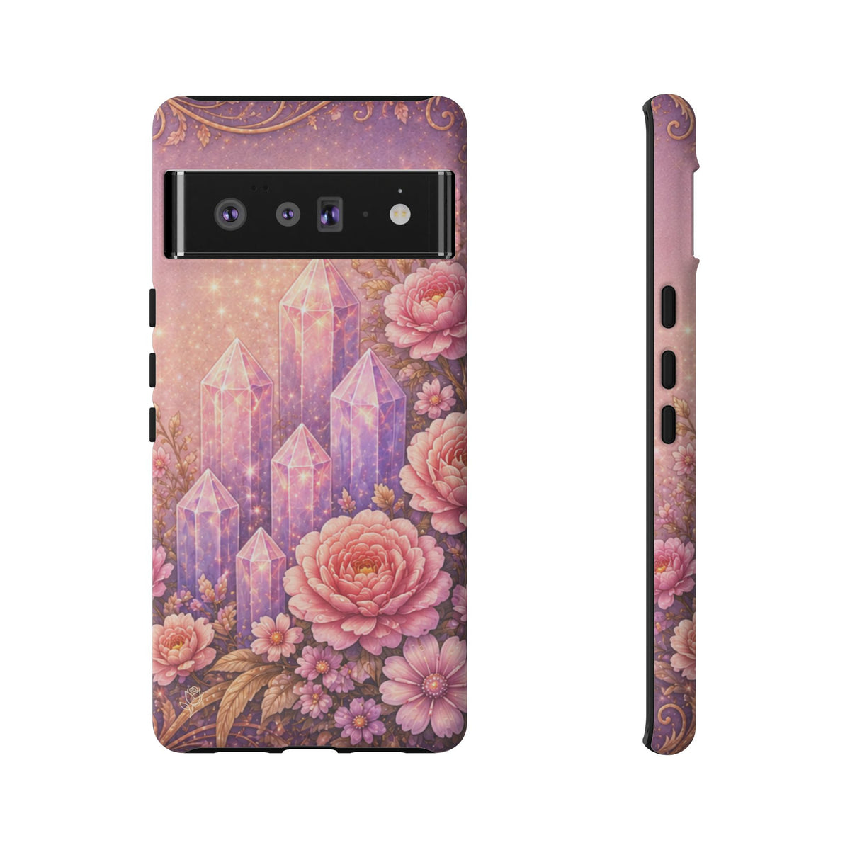 Google Pixel Lilac Quartz Garden Phone Case — Pink Floral Crystal Phone Cover