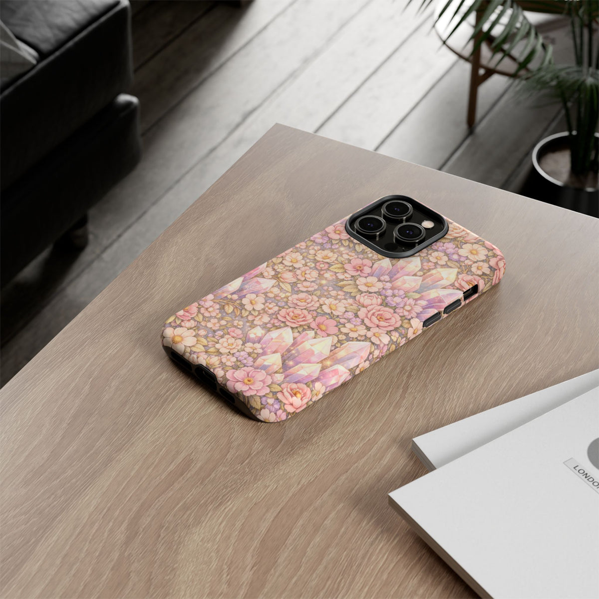 iPhone Case — Angelic Crystal Garden Phone Case — Pink Floral Quartz Protective Cover