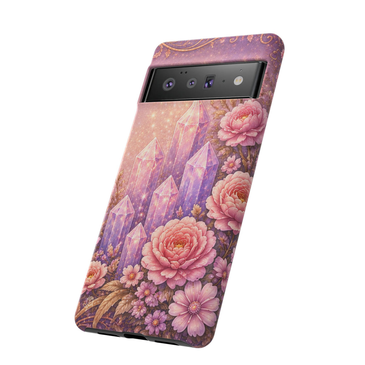 Google Pixel Lilac Quartz Garden Phone Case — Pink Floral Crystal Phone Cover