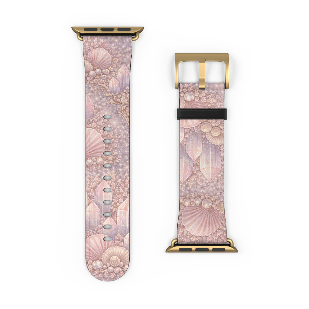Lemurian Mermaid Crystal Garden Pattern iWatch Band — Pink Seashell Apple Watch Strap