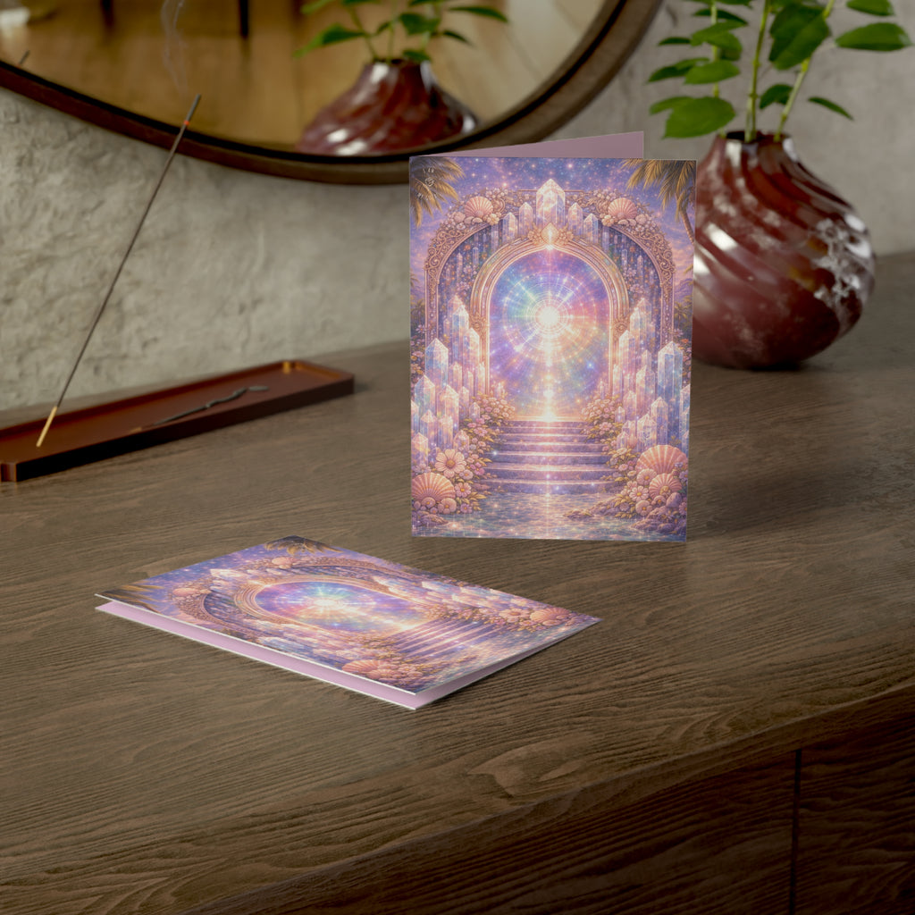 Lemurian Crystal Portal Greeting Card — Ethereal Crystal Stairway Blank Note (1/10/30/50 pcs)