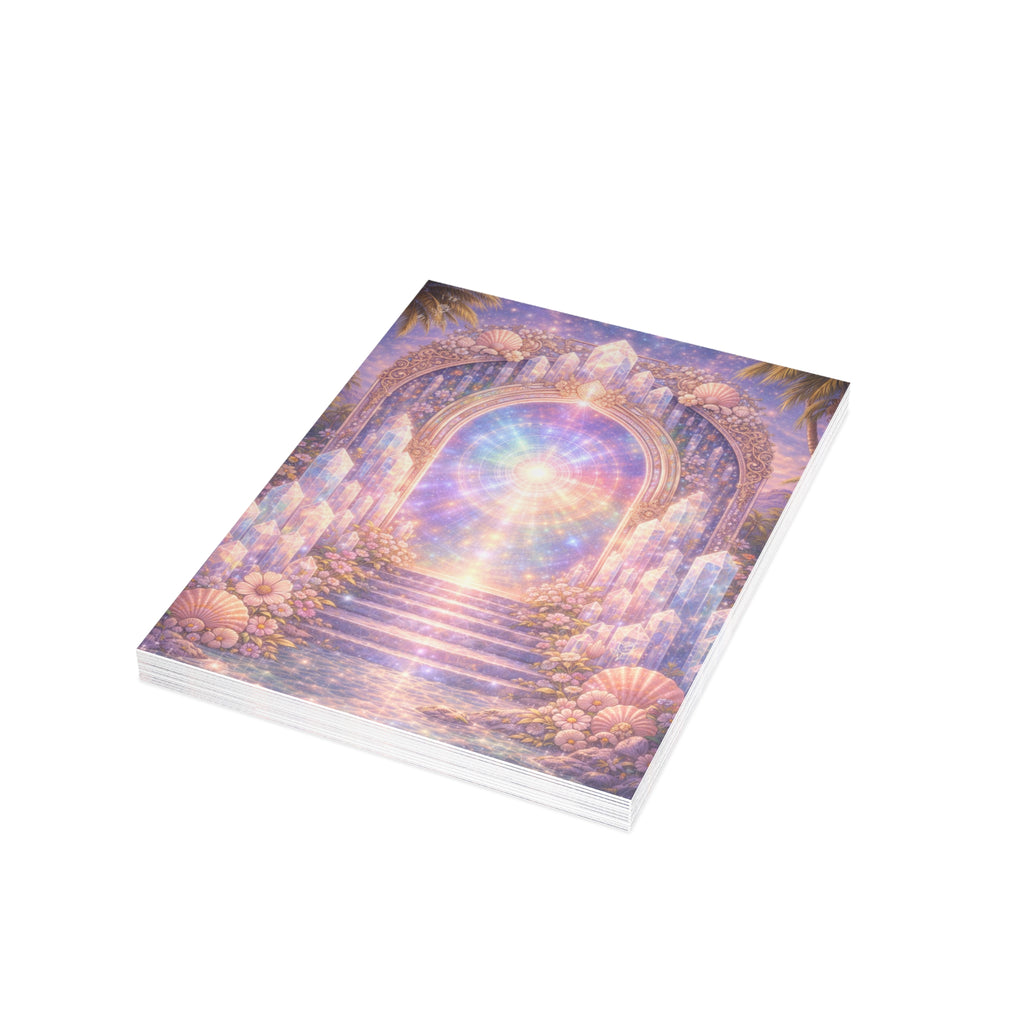 Lemurian Crystal Portal Greeting Card — Ethereal Crystal Stairway Blank Note (1/10/30/50 pcs)
