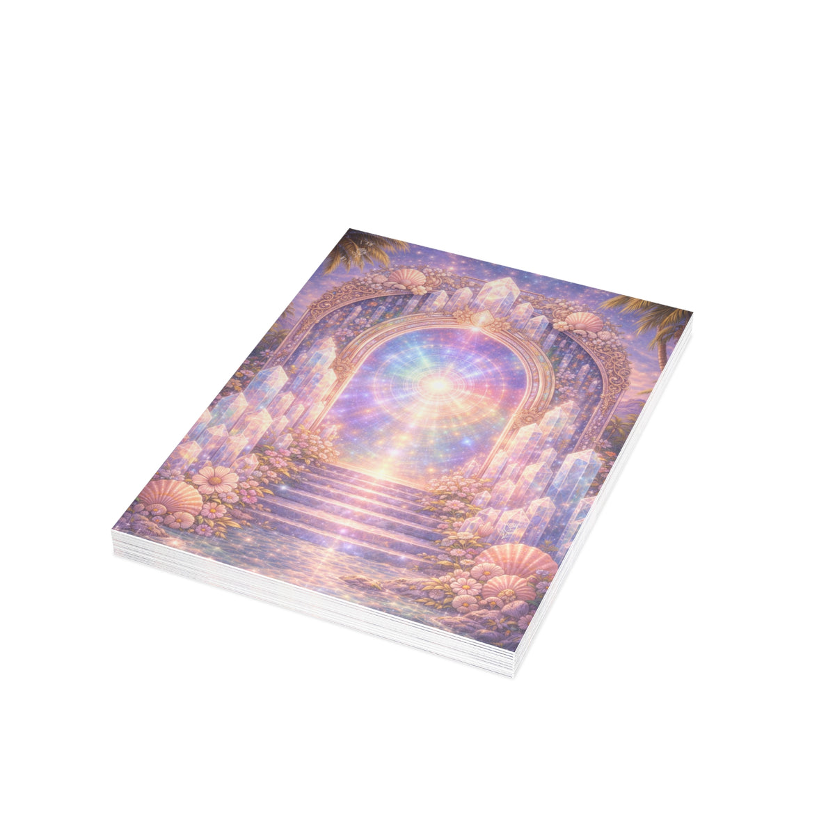 Lemurian Crystal Portal Greeting Card — Ethereal Crystal Stairway Blank Note (1/10/30/50 pcs)