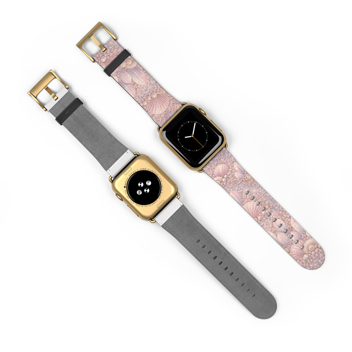 Lemurian Mermaid Crystal Garden Pattern iWatch Band — Pink Seashell Apple Watch Strap