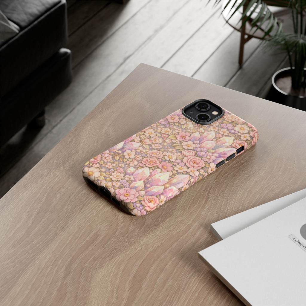 iPhone Case — Angelic Crystal Garden Phone Case — Pink Floral Quartz Protective Cover