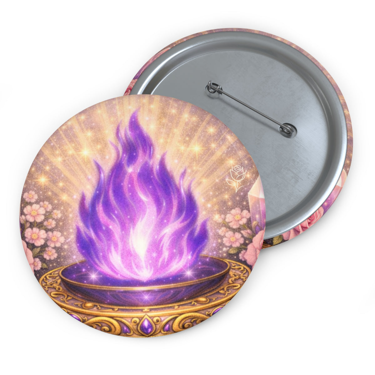 Violet Flame Pin Button — 7th Ray Flame Enamel-Style Badge