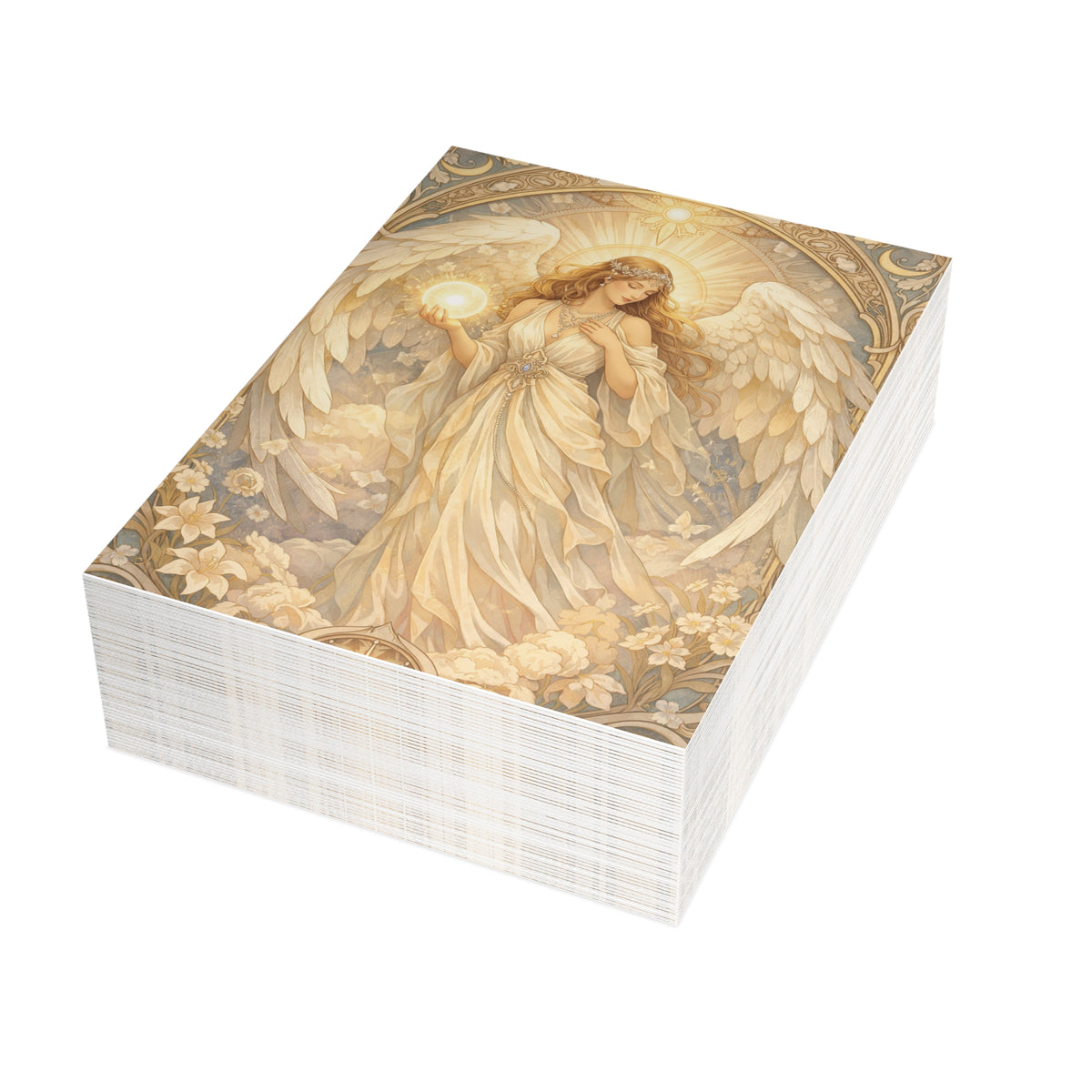 Birthday Angel Sitael Greeting Cards — Ethereal Angel Floral Blank Note Cards (Single or Pack of 10/30/50)