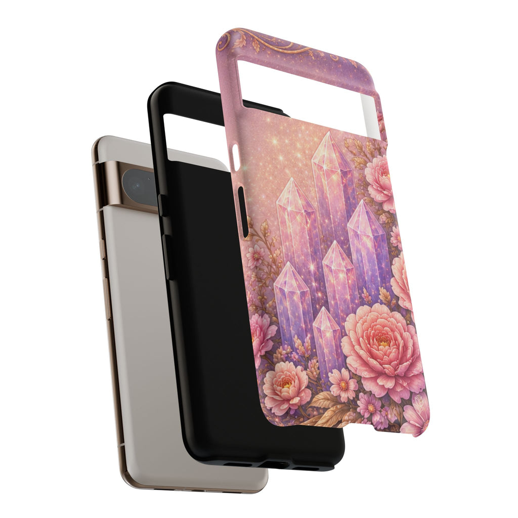 Google Pixel Lilac Quartz Garden Phone Case — Pink Floral Crystal Phone Cover