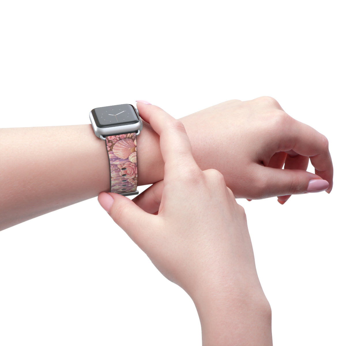 Lemurian Rose Crystal Garden Watch Band — Floral Magical Shell Pattern Apple Watch Strap