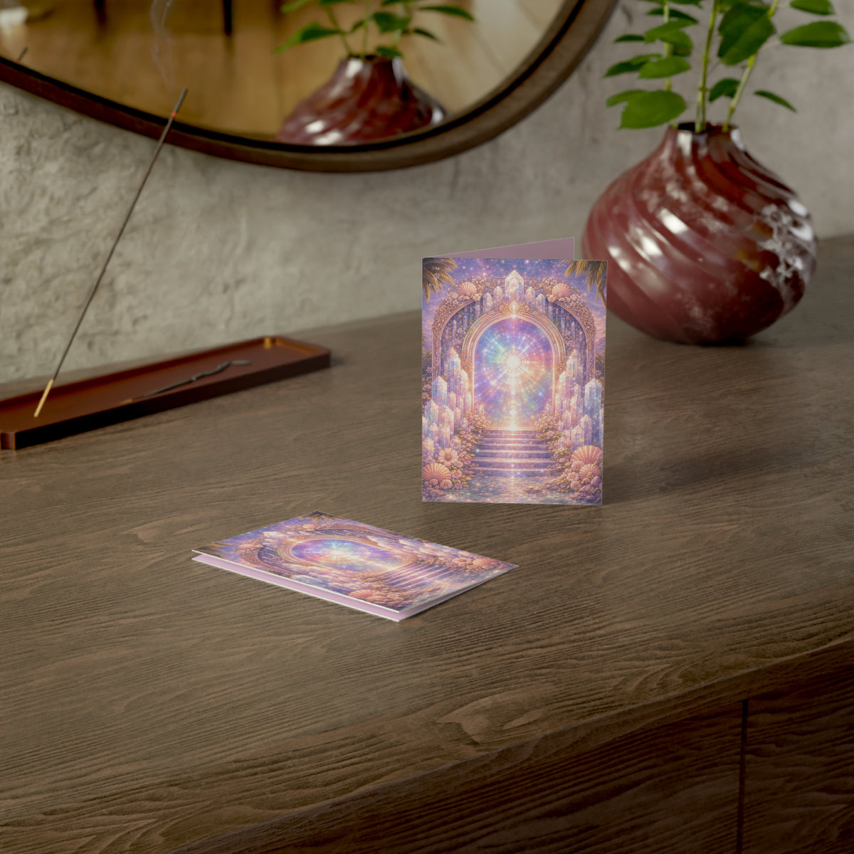 Lemurian Crystal Portal Greeting Card — Ethereal Crystal Stairway Blank Note (1/10/30/50 pcs)