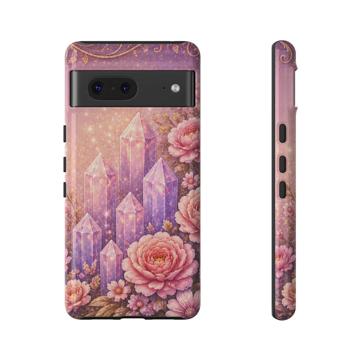 Google Pixel Lilac Quartz Garden Phone Case — Pink Floral Crystal Phone Cover