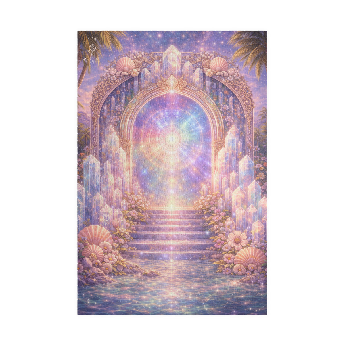 Lemurian Crystal Portal Jigsaw Puzzle — Ethereal Stairway to Light (110/252/520 pcs)
