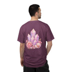 Lemurian Pearl Crystal Cluster T‑Shirt — Pink Lavender Gemstone Floral Graphic Tee
