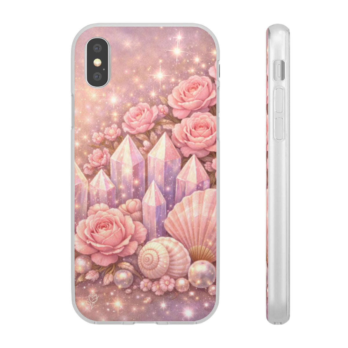 iPhone Case Lemurian Rose Crystal Garden — Sparkling Pastel Floral iPhone Cover